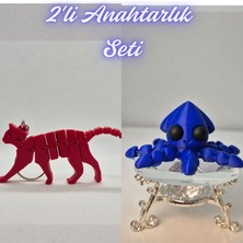 3D Atölye Maker  Kırmızı Esnek Kedi ve Mavi Kalamar Anahtarlık