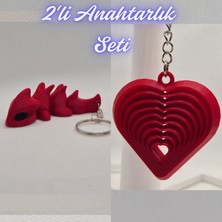 3D Atölye Maker  Kırmızı Esnek Ejder ve Kırmızı Hareketli Kalp Anahtarlık