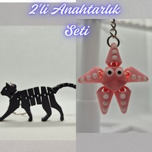 3D Atölye Maker  Siyah Esnek Kedi ve Pembe Hareketli Deniz Yıldızı Anahtarlık
