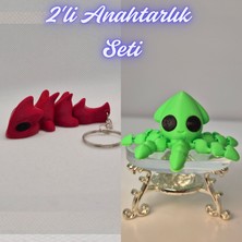 3D Atölye Maker  Kırmızı Esnek Ejder ve Açık Yeşil Kalamar Anahtarlık