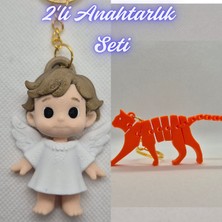 3D Atölye Maker  Kanatlı Masal Çocuk ve Turuncu Esnek Kedi Anahtarlık