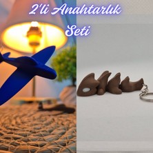 3D Atölye Maker  Mavi Uçak ve Koyu Kahverengi Esnek Ejder Anahtarlık