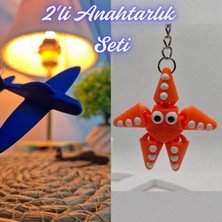 3D Atölye Maker  Mavi Uçak ve Turuncu Hareketli Deniz Yıldızı Anahtarlık