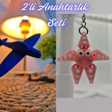 3D Atölye Maker  Mavi Uçak ve Pembe Hareketli Deniz Yıldızı Anahtarlık