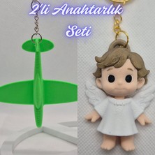 3D Atölye Maker  Yeşil Uçak ve Kanatlı Masal Çocuk Anahtarlık