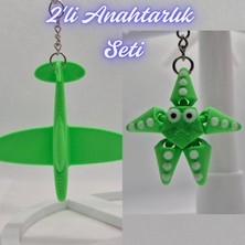 3D Atölye Maker  Yeşil Uçak ve Yeşil Hareketli Deniz Yıldızı Anahtarlık