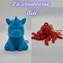 3D Atölye Maker  Mavi Unicorn ve Pembe Ahtapot  Anahtarlık