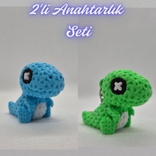 3D Atölye Maker Açık Mavi Örgü Desen Hareketli Dino ve Yeşil Örgü Desen Hareketli Dino Anahtarlık