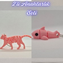 3D Atölye Maker  Açık Pembe Esnek Kedi ve Açık Pembe Esnek Köpek Balığı Anahtarlık