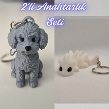 3D Atölye Maker  Gümüş Poddle Köpek ve Beyaz Esnek Ejder Anahtarlık