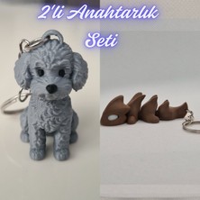 3D Atölye Maker  Gümüş Poddle Köpek ve Koyu Kahverengi Esnek Ejder Anahtarlık