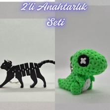 3D Atölye Maker  Siyah Esnek Kedi ve Yeşil Örgü Desen Hareketli Dino Anahtarlık
