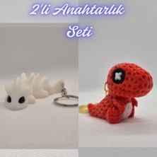 3D Atölye Maker  Beyaz Esnek Ejder ve Kırmızı Örgü Desen Hareketli Dino Anahtarlık