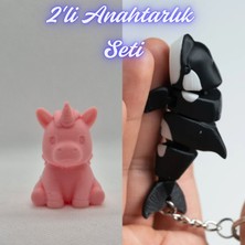 3D Atölye Maker  Açık Pembe Unicorn ve Siyah Esnek Balina Anahtarlık