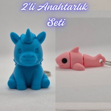 3D Atölye Maker  Mavi Unicorn ve Açık Pembe Esnek Köpek Balığı Anahtarlık