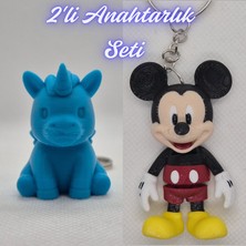 3D Atölye Maker  Mavi Unicorn ve Esnek Mickey Mouse Anahtarlık