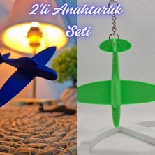3D Atölye Maker  Mavi Uçak ve Yeşil Uçak Anahtarlık