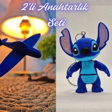 3D Atölye Maker  Mavi Uçak ve Mavi Esnek Stitch Anahtarlık