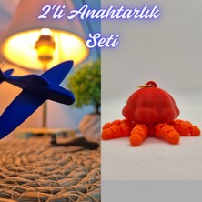 3D Atölye Maker  Mavi Uçak ve Turuncu Hareketli Deniz Anası Anahtarlık