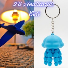 3D Atölye Maker  Mavi Uçak ve Açık Mavi Hareketli Deniz Anası Anahtarlık