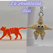 3D Atölye Maker  Turuncu Esnek Kedi ve Açık Sarı Hareketli Deniz Yıldızı Anahtarlık
