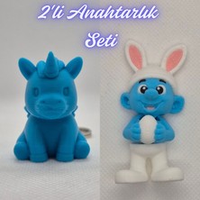 3D Atölye Maker  Mavi Unicorn ve Şirinler Anahtarlık