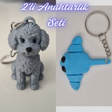 3D Atölye Maker  Gümüş Poddle Köpek ve Açık Mavi Esnek Vatoz Anahtarlık