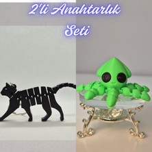 3D Atölye Maker  Siyah Esnek Kedi ve Açık Yeşil Kalamar Anahtarlık