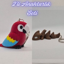 3D Atölye Maker  Kırmızı Örgü Desen Papağan ve Koyu Kahverengi Esnek Ejder Anahtarlık