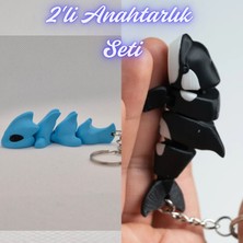 3D Atölye Maker  Açık Mavi Esnek Ejder ve Siyah Esnek Balina Anahtarlık