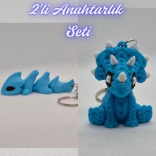 3D Atölye Maker  Açık Mavi Esnek Ejder ve Açık Mavi Örgü Desen Triceratops Anahtarlık