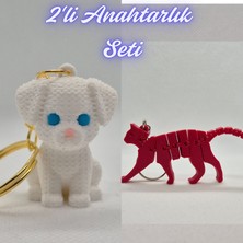 3D Atölye Maker  Beyaz Örgü Desen Köpek-2 ve Kırmızı Esnek Kedi Anahtarlık