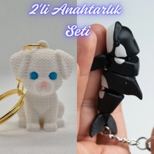 3D Atölye Maker  Beyaz Örgü Desen Köpek-2 ve Siyah Esnek Balina Anahtarlık