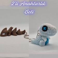 3D Atölye Maker  Koyu Kahverengi Esnek Ejder ve Beyaz Örgü Desen Hareketli Dino Anahtarlık