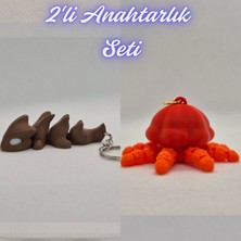 3D Atölye Maker  Koyu Kahverengi Esnek Ejder ve Turuncu Hareketli Deniz Anası Anahtarlık