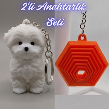 3D Atölye Maker  Beyaz Maltase Terrier ve Turuncu Hareketli Altıgen Anahtarlık