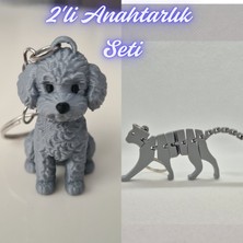 3D Atölye Maker  Gümüş Poddle Köpek ve Gümüş Esnek Kedi Anahtarlık
