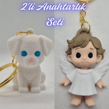3D Atölye Maker  Beyaz Örgü Desen Köpek-2 ve Kanatlı Masal Çocuk Anahtarlık