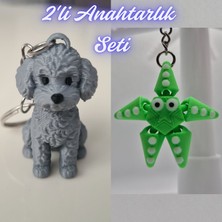 3D Atölye Maker  Gümüş Poddle Köpek ve Yeşil Hareketli Deniz Yıldızı Anahtarlık