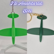 3D Atölye Maker  Yeşil Uçak ve Koyu Yeşil Uçak Anahtarlık