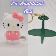 3D Atölye Maker  Beyaz Hello Kitty ve Koyu Yeşil Uçak Anahtarlık