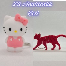 3D Atölye Maker  Beyaz Hello Kitty ve Kırmızı Esnek Kedi Anahtarlık