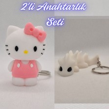 3D Atölye Maker  Beyaz Hello Kitty ve Beyaz Esnek Ejder Anahtarlık