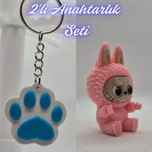 3D Atölye Maker  Açık Mavi Kedi Patisi ve Açık Pembe Labubu Anahtarlık