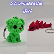 3D Atölye Maker  Açık Yeşil Örgü Desenli Köpek ve Kırmızı Esnek Ejder Anahtarlık