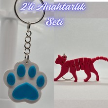 3D Atölye Maker  Açık Mavi Kedi Patisi ve Kırmızı Esnek Kedi Anahtarlık