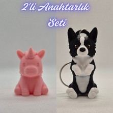 3D Atölye Maker  Açık Pembe Unicorn ve Siyah Border Esnek Köpek Anahtarlık