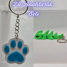 3D Atölye Maker  Açık Mavi Kedi Patisi ve Yeşil Esnek Ejder Anahtarlık