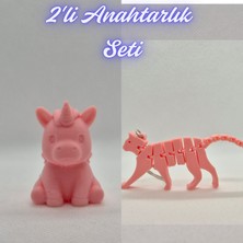 3D Atölye Maker  Açık Pembe Unicorn ve Açık Pembe Esnek Kedi Anahtarlık