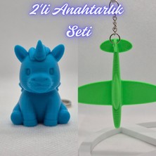 3D Atölye Maker  Mavi Unicorn ve Yeşil Uçak Anahtarlık